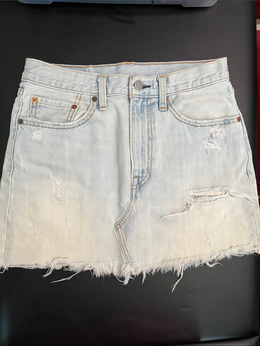 Levi Strauss Distressed Mini Jean Skirt Size 27. Preowned.